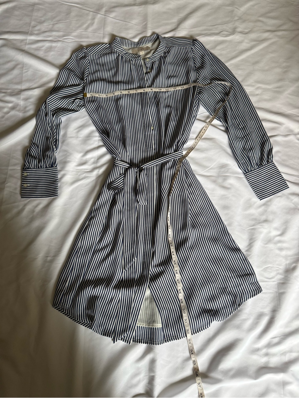 LOFT Navy & White Striped Tie-Waist Long Sleeve Dress - Picture 4 of 4